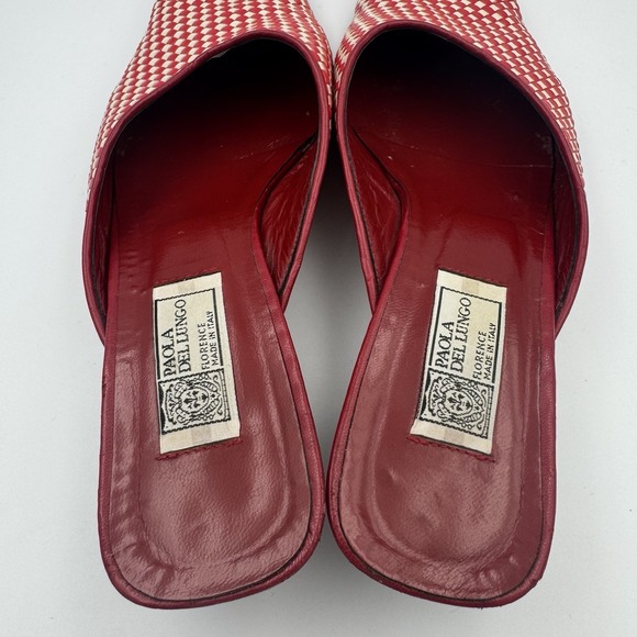 Paola del Lungo Mules Red White Woven Womens Shoe Size US 9 EU 41 Slip On - Picture 5 of 14